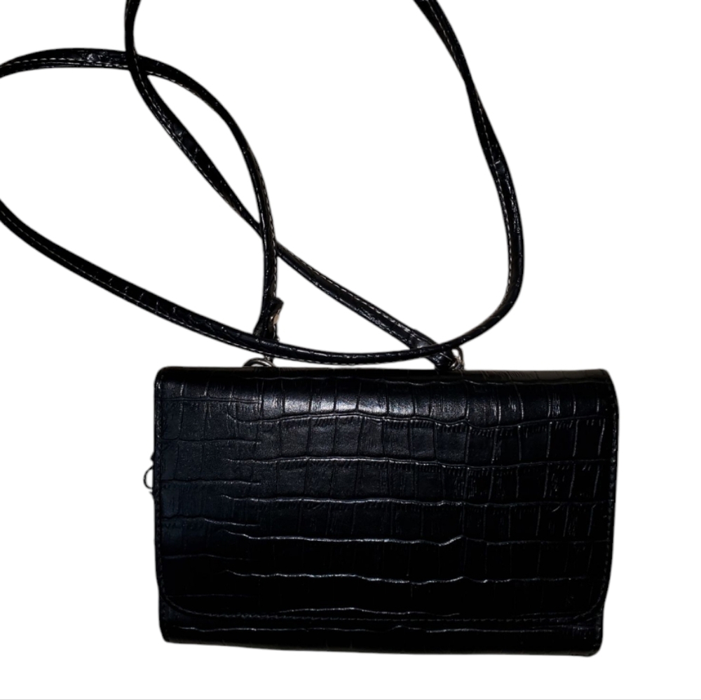 Crossbody clutch black alligator pattern purse multiple pockets